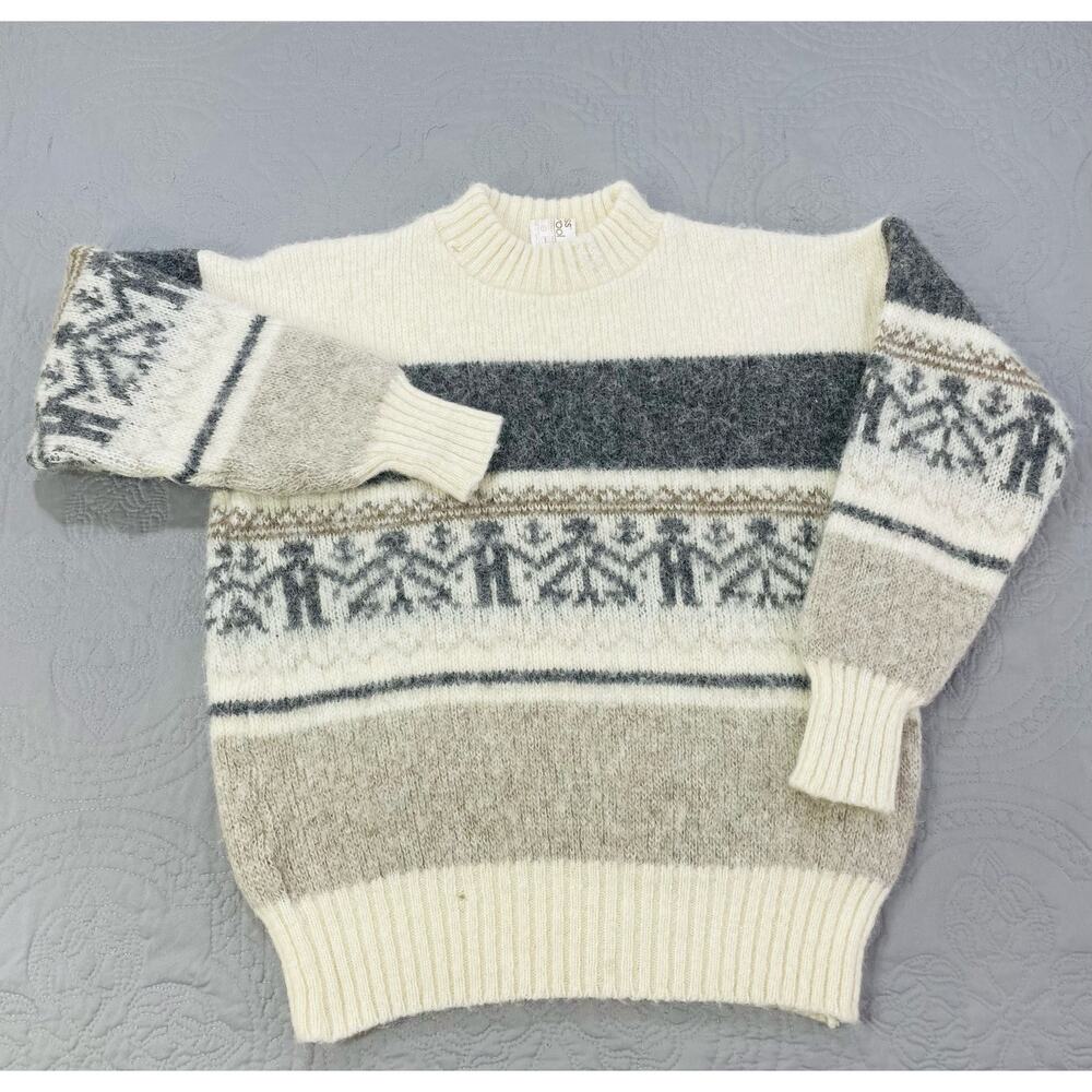 Alafoss Icewear Sweater‎ Vintage Wool Knit Fair Isle Cream Medium Folk Iceland